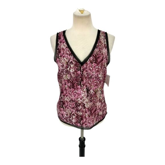 Halogen Raw Edge V Neck Tank Top Pink Pebbles Size Small NWOT $49 MSRP - Picture 2 of 8